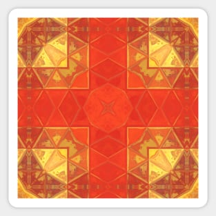 Mosaic Kaleidoscope Square Red and Yellow Sticker